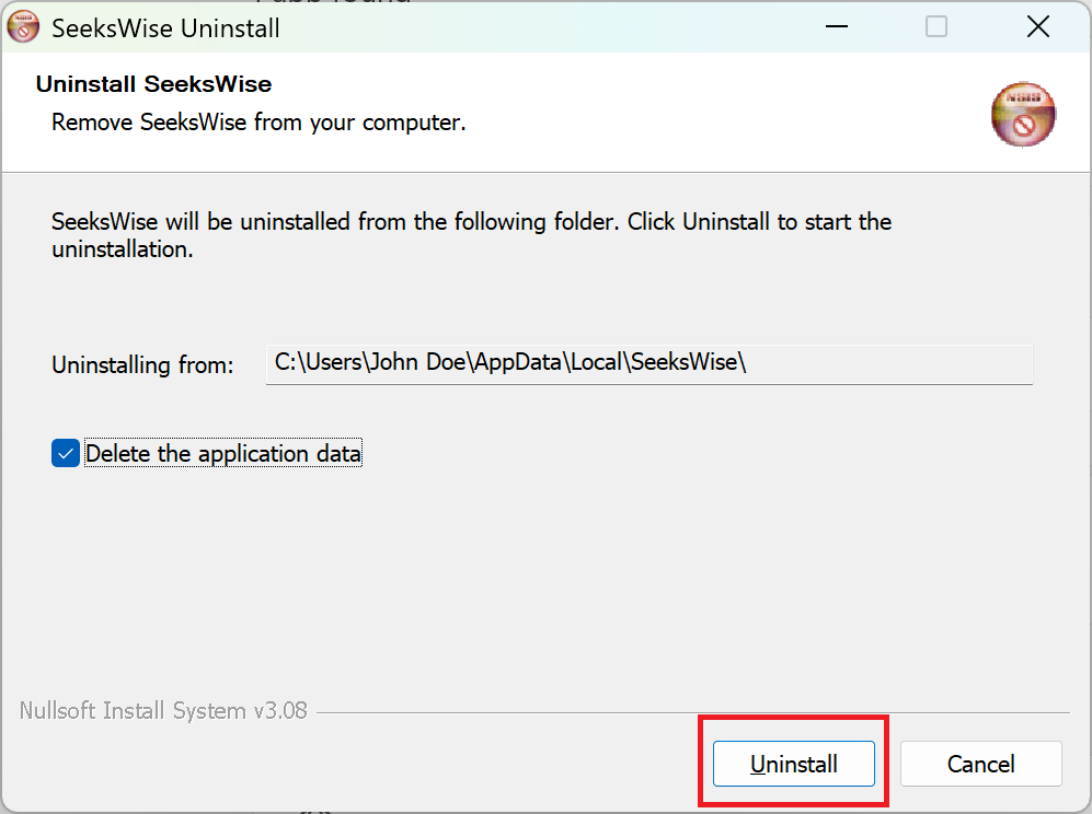Step 5: Delete application data and select Uninstall